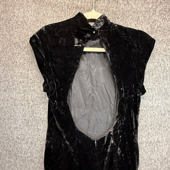 Crushed Velvet Dress Womens Small Medium Black Mock Neck Stretch LBD y2k - Picture 7 of 12